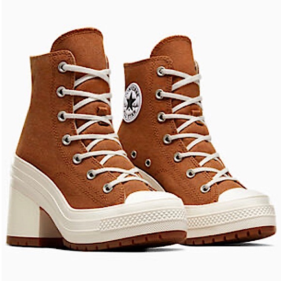Converse Chuck Sneaker Heels Chunky Size 12 Brown White Fits 12.5 Women - Picture 7 of 8